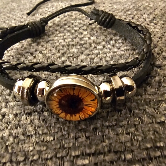 Sunflower Bracelet Adjustable with Braided Leather - Picture 3 of 3
